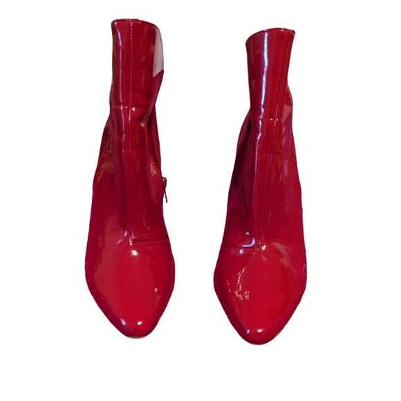 Patent Leatherette Bootie Pointy Toe Block Heel Liliana Zoya-4 Vegan Red Size 7 - Picture 4 of 10